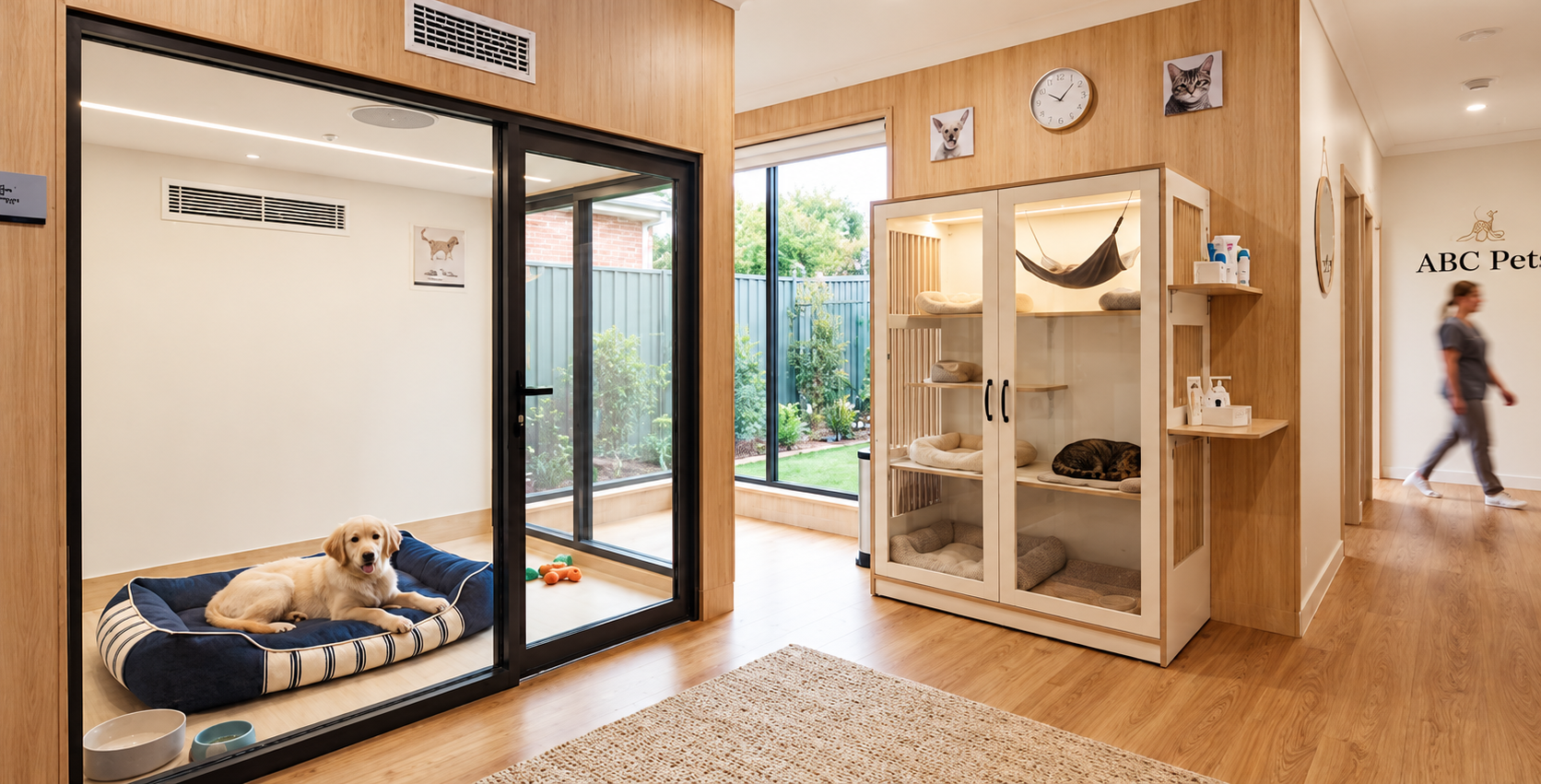 Light-filled climate-controlled pet boarding suites